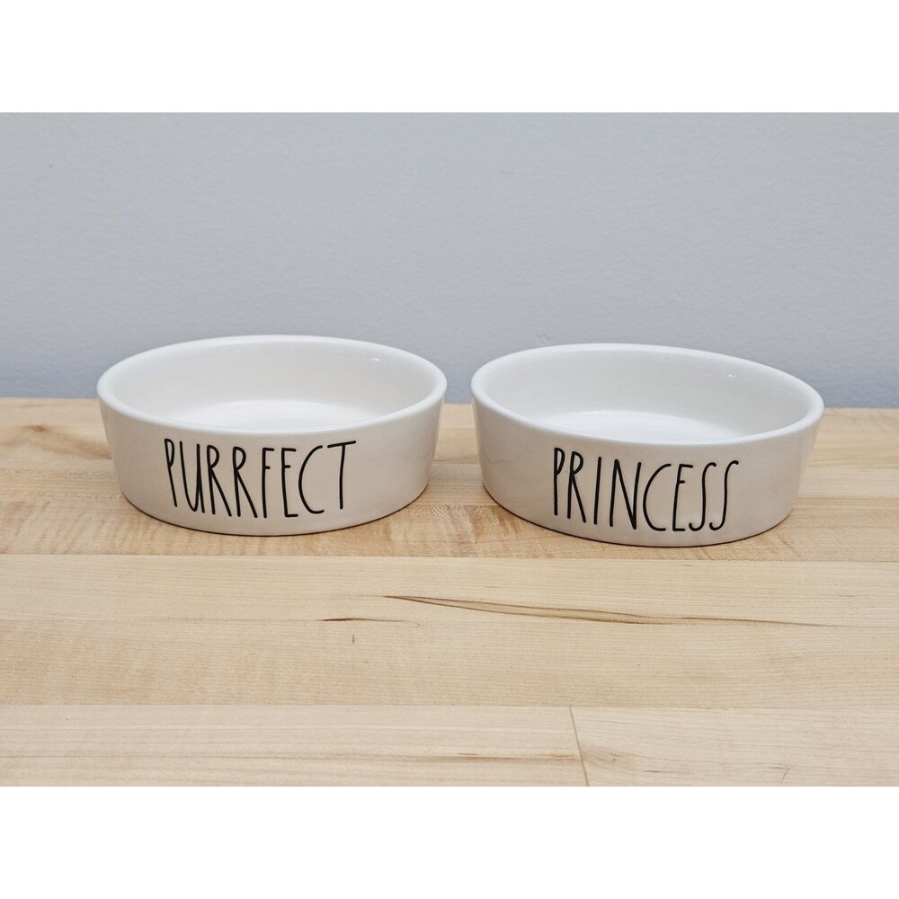 Rae Dunn PURRFECT + PRINCESS Cat Bowls 5" Magenta Artisan Collection Food Dish - Picture 2 of 8